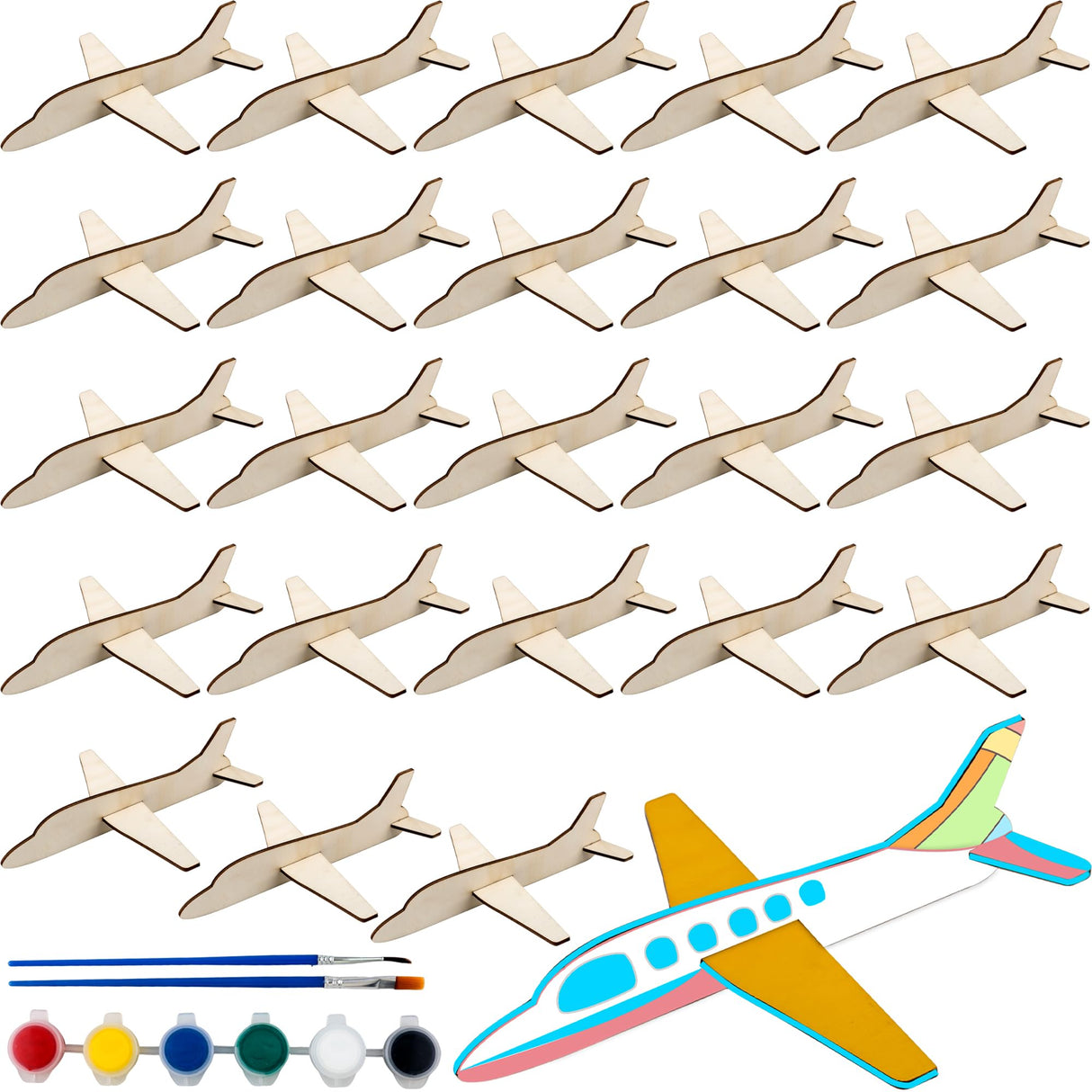 Feradny 24 Pack Wooden Airplane Toys DIY Paint Aircraft Wood Planes Handicraft Wood Airplane for Kids School Art Craft Projects Home Activity Birthday Gifts Feradny