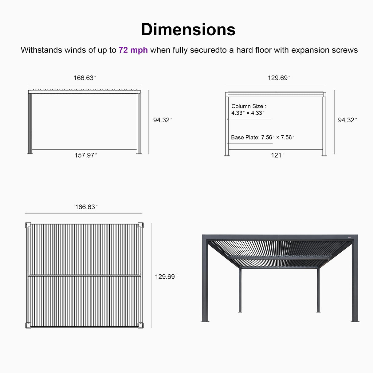 PURPLE LEAF LED Louvered Pergola 11'x 14' Full Aluminum Frame and Adjustable Roof Integrated Strip Lights for Outdoor Deck Garden Patio Gray Hardtop Gazebo Pergola PURPLE LEAF