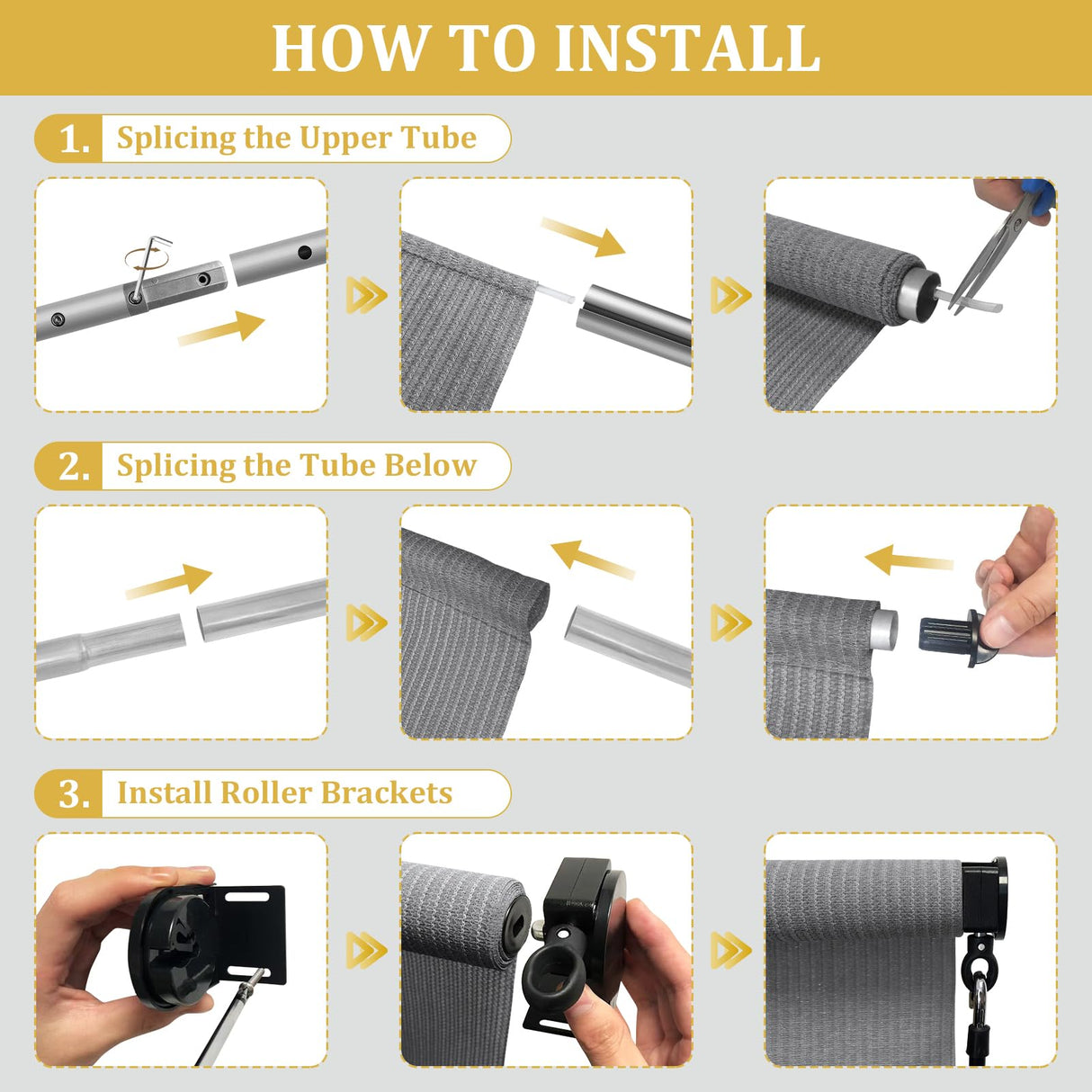 Shade&Beyond Outdoor Roller Shades with Splicing Design, 8' W x 8' H Cordless Patio Roll Up Blinds, Exterior Shade Cloth Roll for Porch, Gazebo, Pergola, Balcony, Gray Shade&Beyond