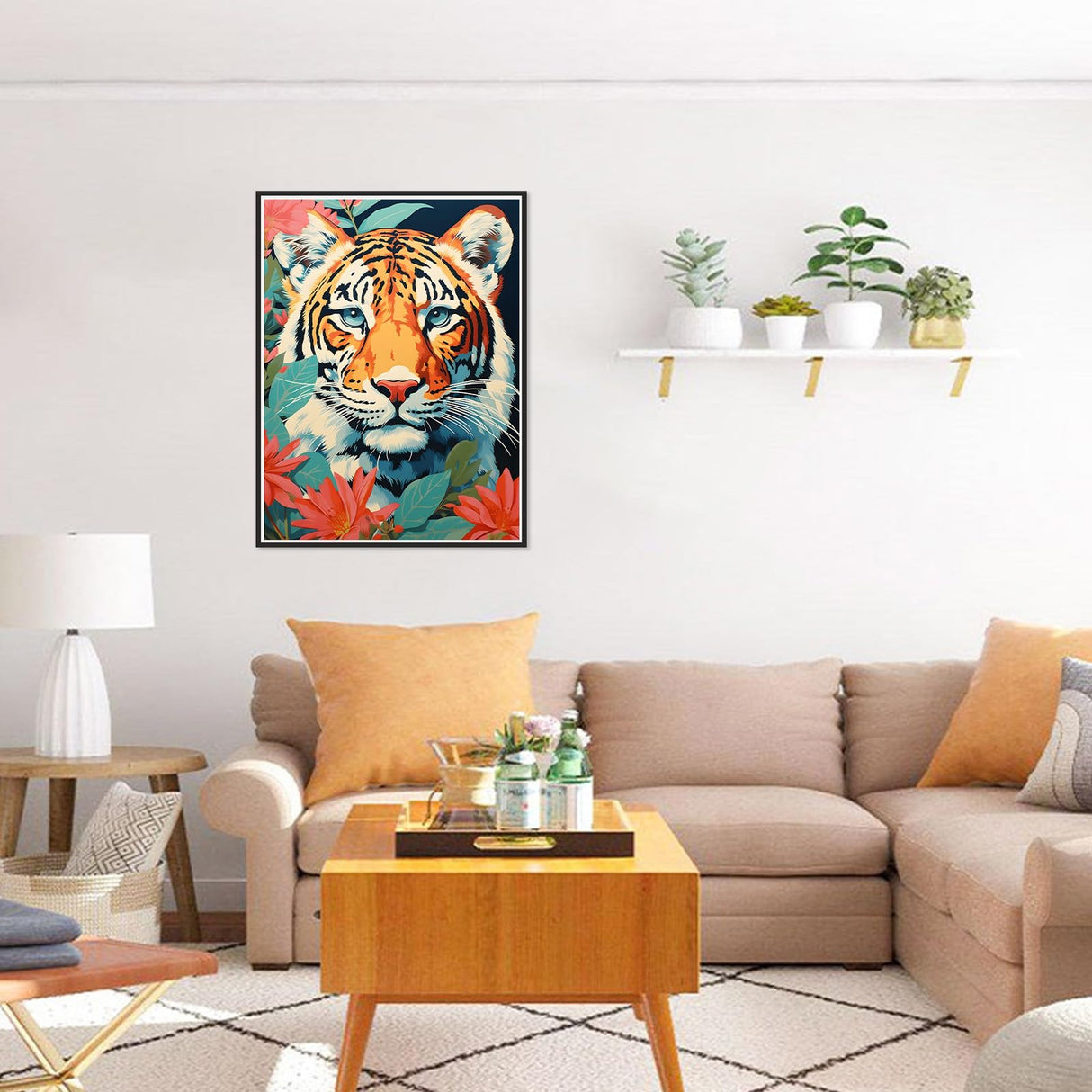 HEIBAGO Animal Diamond Painting Kits for Adults, 5D DIY Tiger Full Drill Round Diamond Art Kits with Flowers Diamond Painting, Diamond Dots Perfect for Home Wall Decor 12x16inch HEIBAGO
