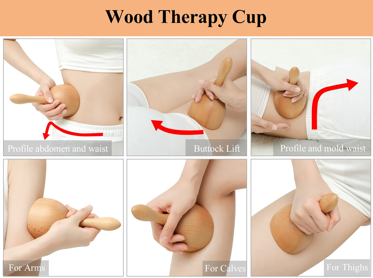 Komogir Handhleld Wood Swedish Cup Wooden Massager Wood Therapy Massage Tool Body Sculpting Tools for Maderoterapia,Lympahtic Drainage,Anti-Cellulite,Muscle Pain Relief -1 Piece-Rubber Wood Komogir