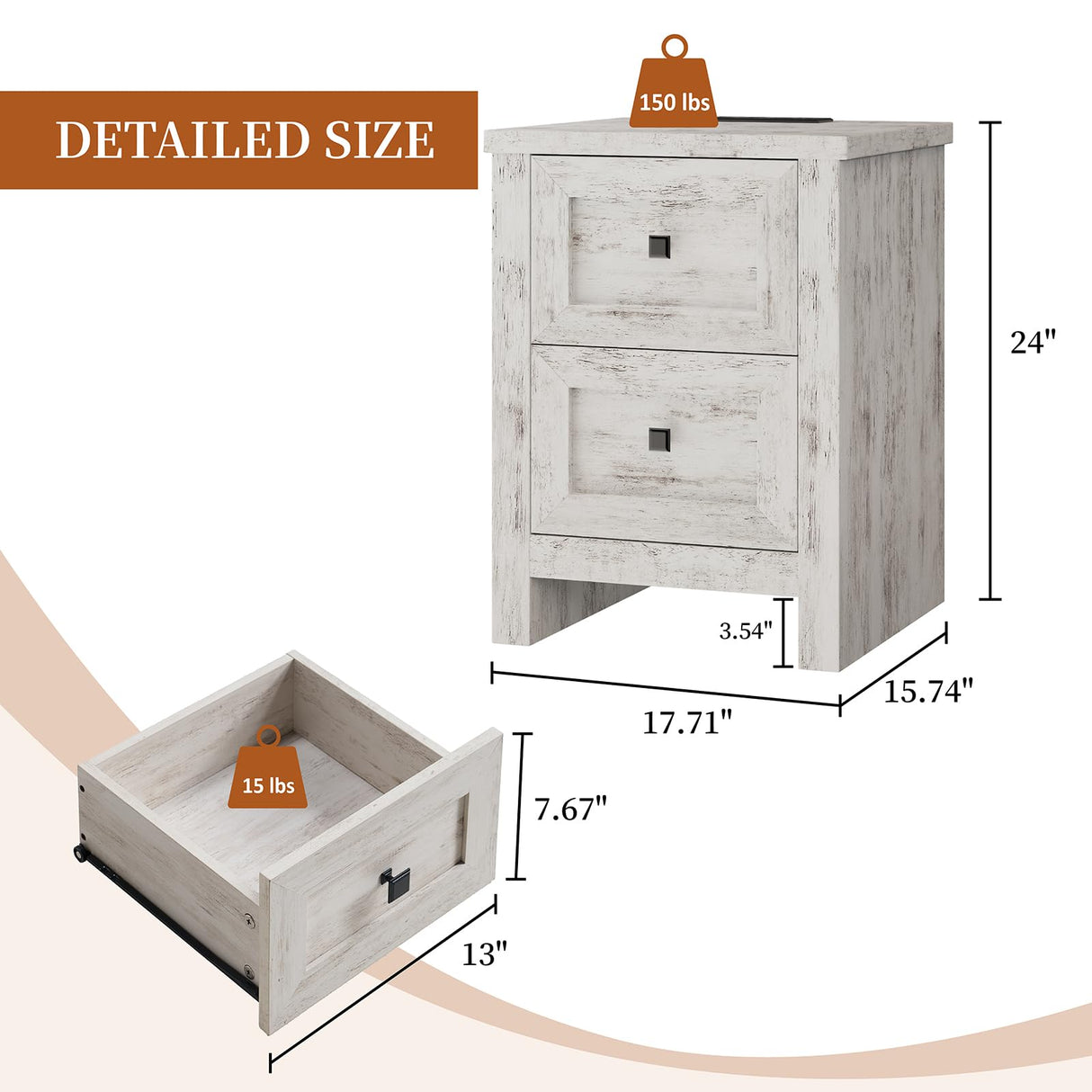 AMERLIFE Large Nightstand Set of 2 with Charging Station, Bedside Table with USB Ports and Outlets, Farmhouse Wood End Table for Bedroom, Living Room, Distressed White AMERLIFE