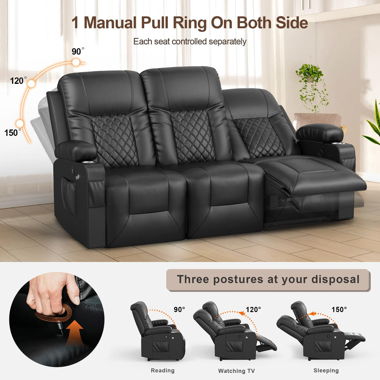 FURNIMAT Recliner Sofa Set with 3+1+1 Pieces in Living Room, 3 Seater Reclining Sofa, 2 Recliner Chair with 360 Degree Swivel Single Sofa Seat FURNIMAT