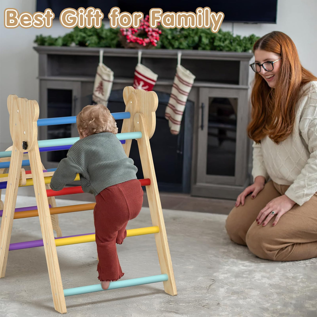 7 in 1 Montessori Pikler Triangle Set, Foldable Wooden Pickler-3 Piece Baby Climbing Gym Toddler Climbing Toys Indoor with Arch, Ramp, Ladder CMFYDAILY