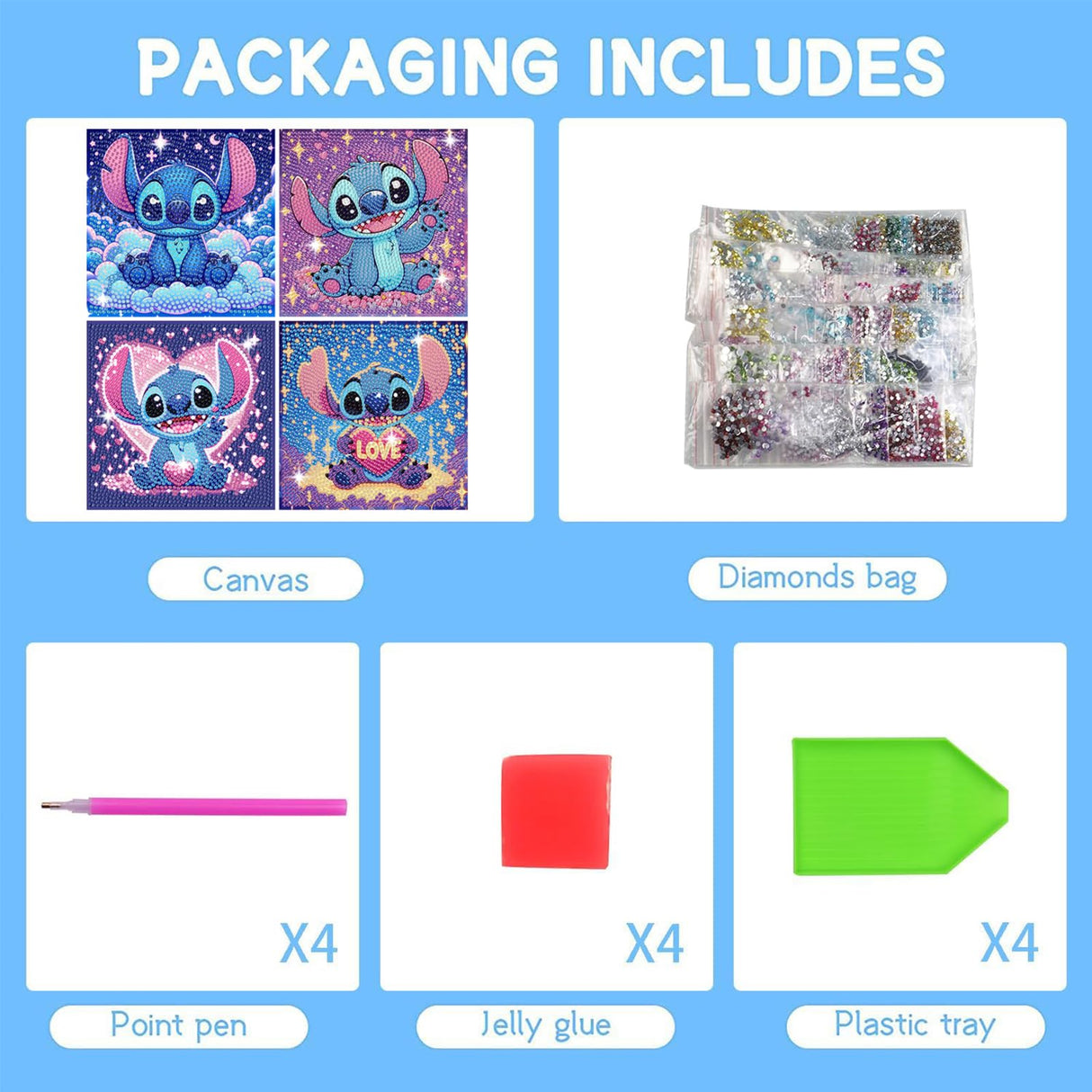 Gearock 4 Pack Diamond Art Painting Kits, Easy DIY Cute Heart Big Gem Kits for Beginners Cartoon Lovers Halloween Christmas Birthday Gifts Gearock