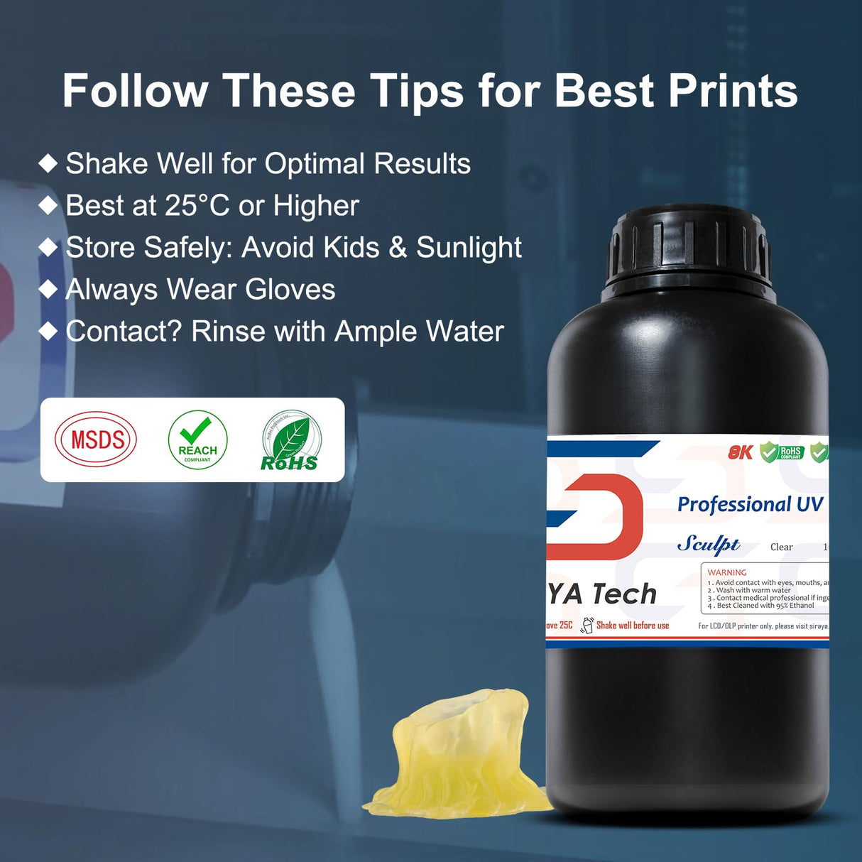 Siraya Tech Sculpt High-Temp Resistant 3D Printer Resin - Up to 180C, High Precision, Compatible with 8K DLP/LCD Printers for Engineering, Jewelry, & Industrial Applications (Clear, 1kg) Siraya Tech