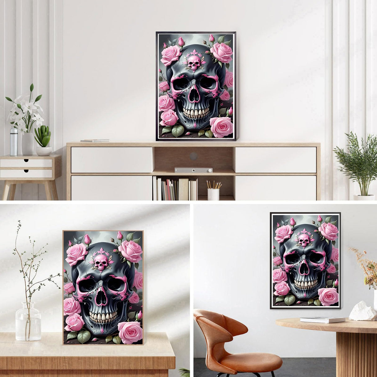 DPHERO Skeleton Diamond Painting Kits for Beginners Adults,5D DIY Rose Flowers Diamond Art Kits,Round Full Drill Skull Horror Painting Art,DIY Paint by Numbers for Home Wall Decor 12x16 inch DPHERO
