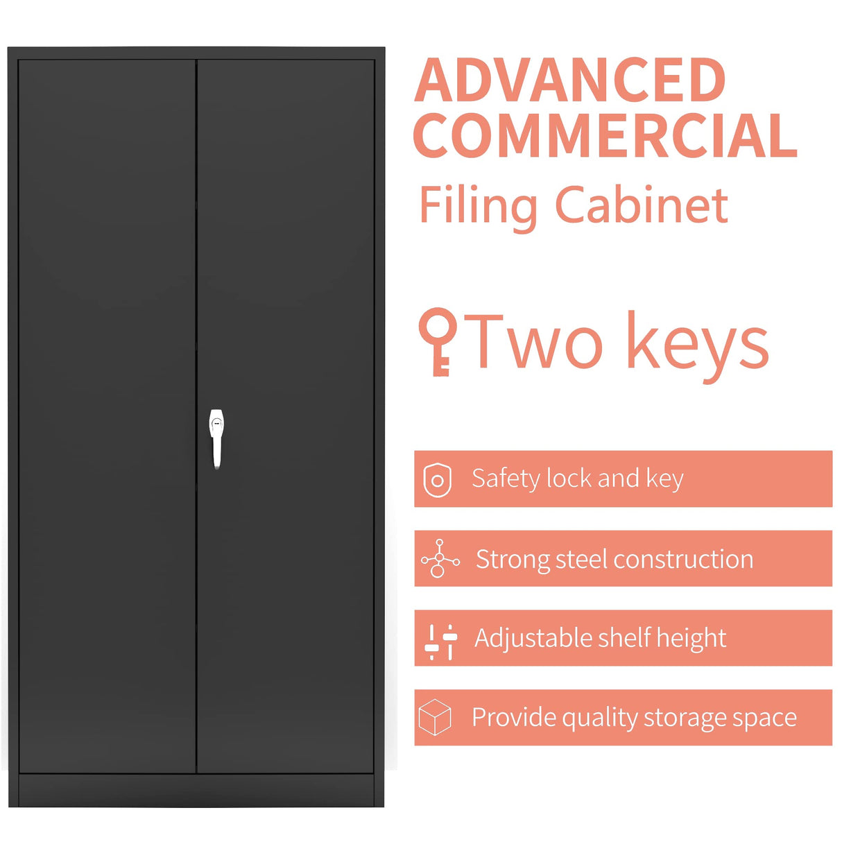 Reemoon Metal Storage Cabinet with Locking Doors and Adjustable Shelves, 72" Tall Steel Storage Cabinet for Home Office, Black Reemoon