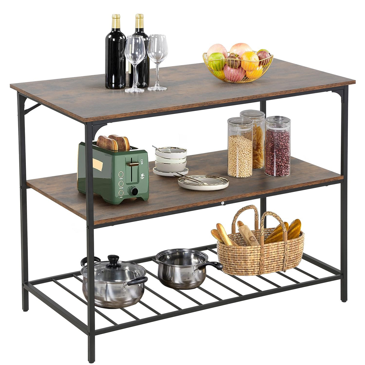 PayLessHere 3 Tier Kitchen Island Kitchen Storage Kitchen Counter with Large Storage Space Thick Board Top Solid Structure for Kitchen Coffee Shop Restaurant Living Room Dinning Room,Brown PayLessHere