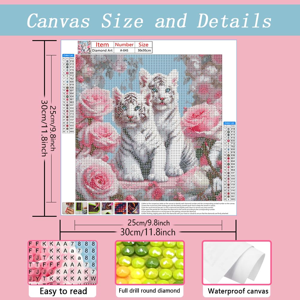 AMORARS 5D Diamond Painting Kit for Adults, Tiger Diamond Art Beginners - Full Diamond Dot Gem Art Flower, Suitable Gifts, and Home Decoration Crafts, 12x12Inch AMORARS