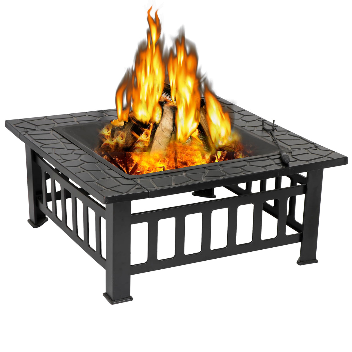 ZENY 32in Outdoor Fire Pits Outside Wood Burning Firepit Square Metal Fireplace Table Fire Bowl with Grill,Screen and Poker for Camping Bonfire Backyard BBQ ZENY
