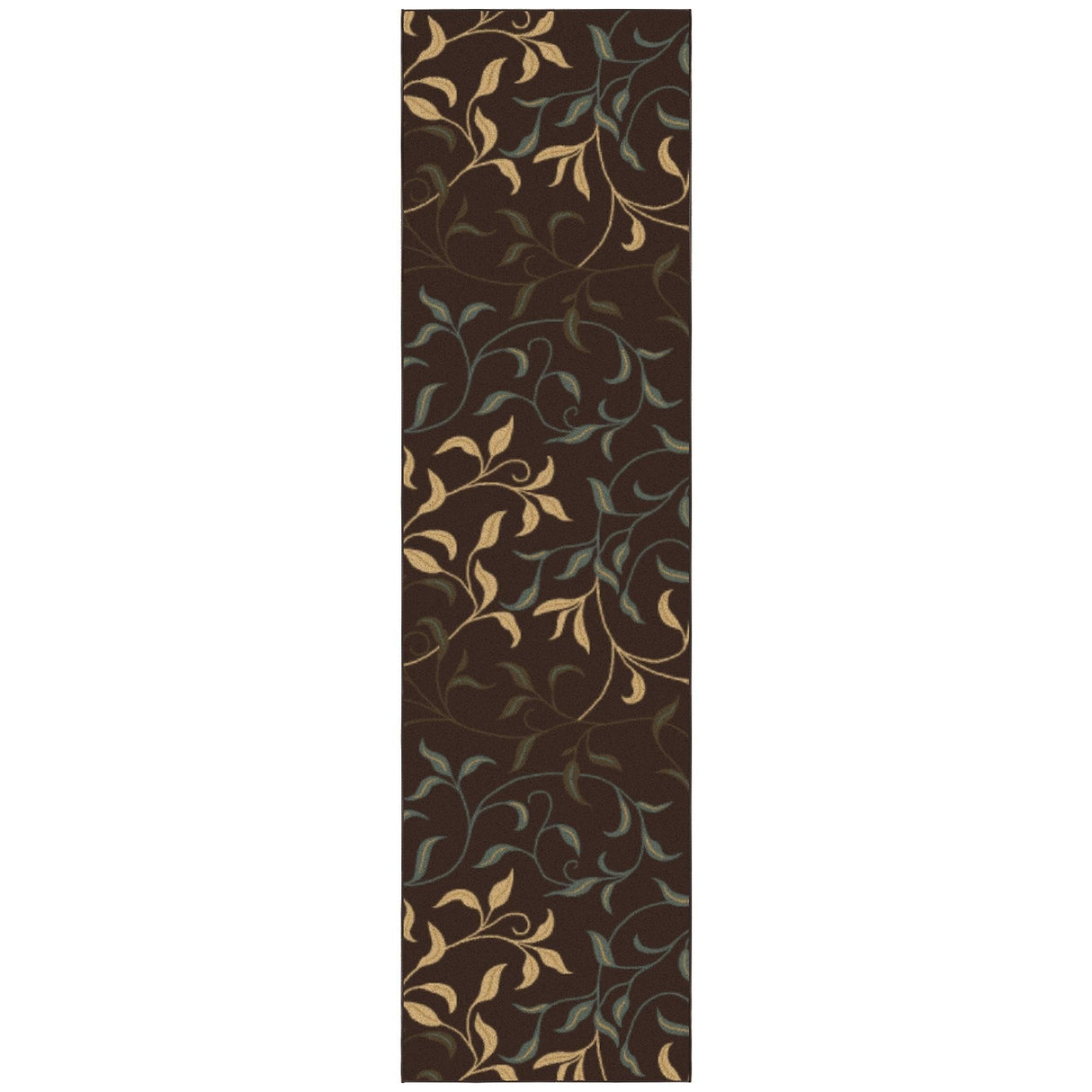 Machine Washable Leaves Design Non-Slip Rubberback 3x10 Traditional Runner Rug for Hallway, Kitchen, Bedroom, Living Room, 2'7" x 9'10", Brown Ottomanson