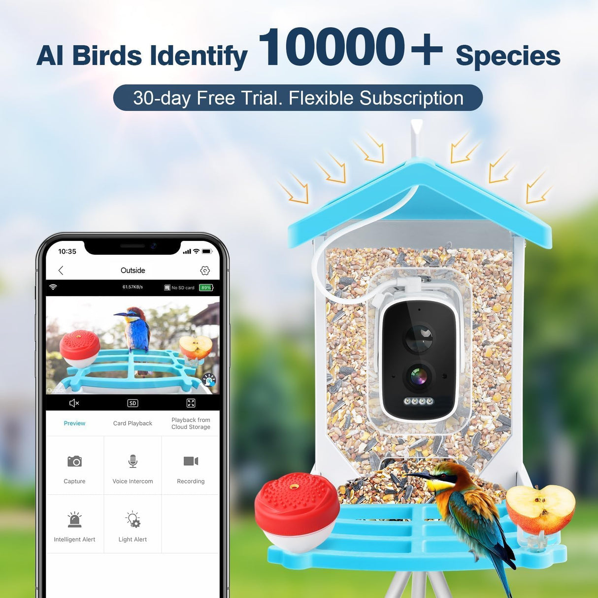 Bird Feeder with Camera, 2K HD AI Identify Bird Species & 64G SD Card, Smart Bird House with Cam, Solar Bird Feeder Camera, Bird Watching Camera, Auto Capture Bird Videos, Gifts for Bird Lovers AUTGA