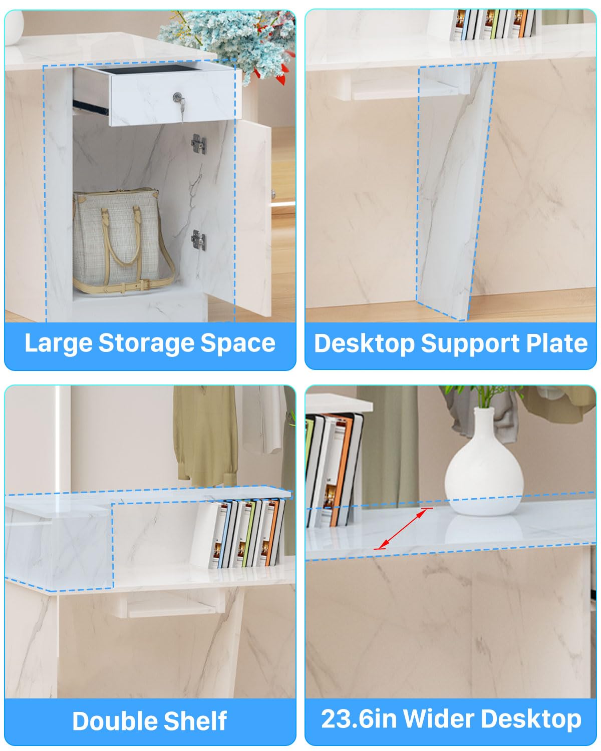 Gguileb Front Desk Solid Wooden Modern Reception Desk with Counter & Lockable Drawers & Cabinets, Retail Checkout Counters for Checkout/Office/Beauty Salon/Store (White-Right, 63×23.6×39.3″) Gguileb