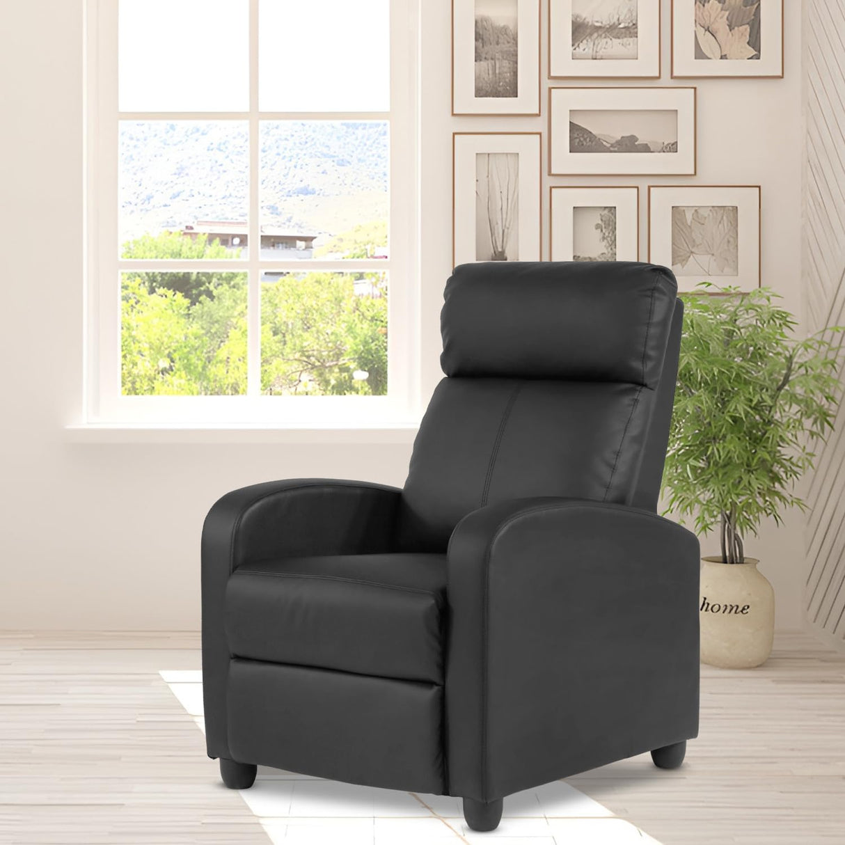 Ruesleag Recliner Chair Recliner Sofa Modern Reclining Chair w/Footrest Backrest Breathable Padded PU Leather Single Sofa Home Theater Seating Reclining Easy Lounge for Living Room Bedroom,Black Ruesleag