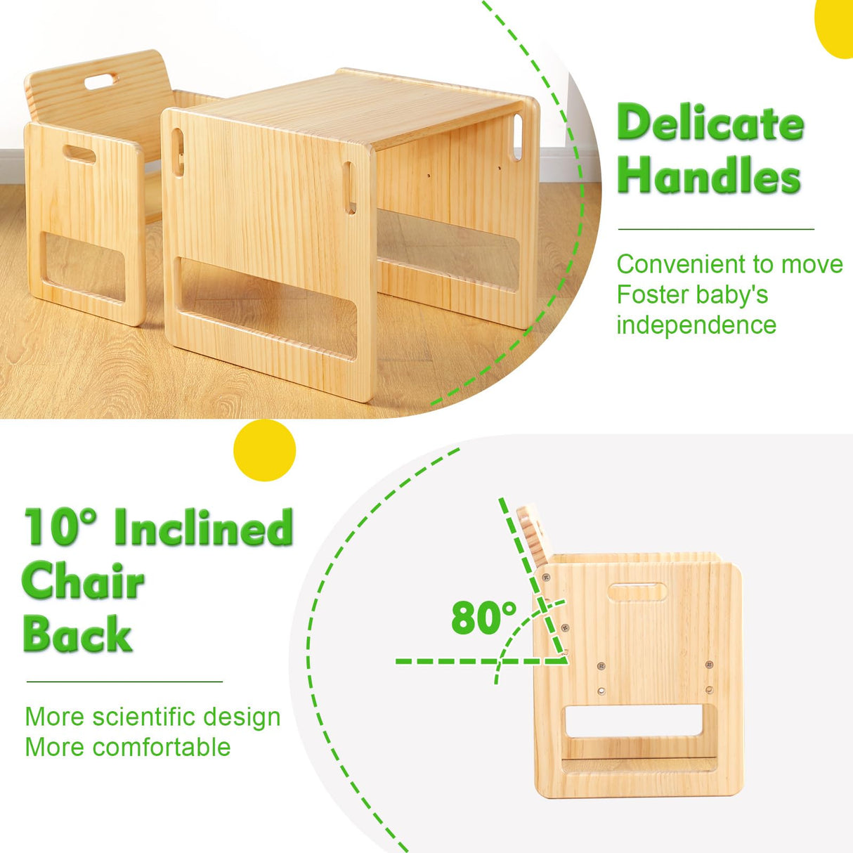 FUNLIO Montessori Weaning Table and Chair Set for Toddlers Age 1-3, Height Adjustable Toddler Table and Chair Set, Cube Kids Table Chair for Reading/Eating/Playing, Easy to Assemble, CPC Certified FUNLIO