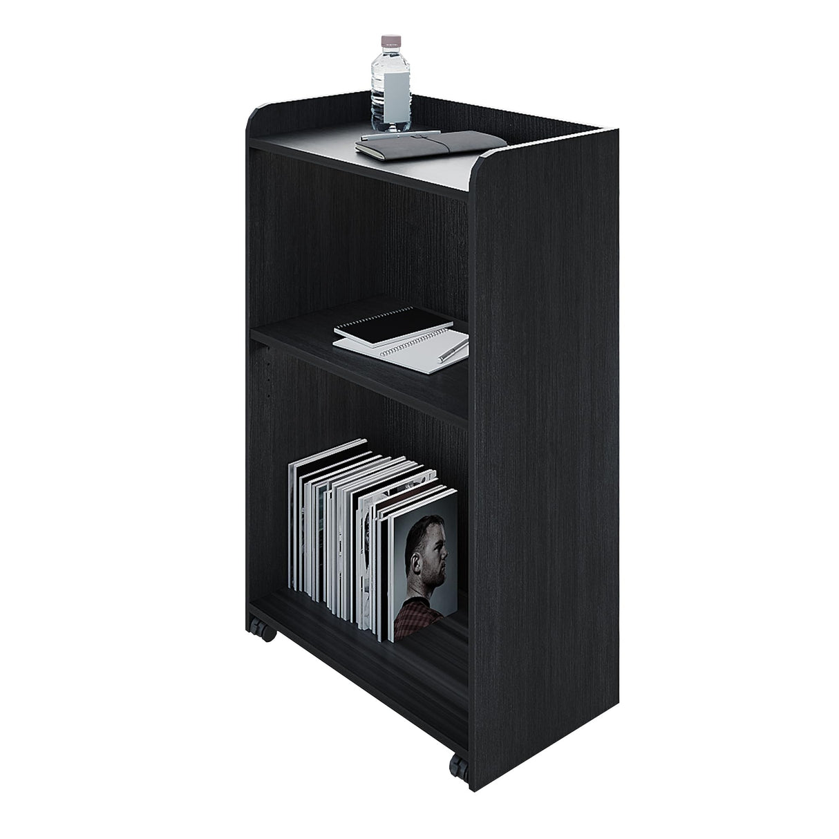 Podium Stand Portable,Church Pulpit Podium with Wheels,Lectern for Classrooms,Podium Stand Hostess Stand Reception Desk with Storage Shelves,Black YUUAU