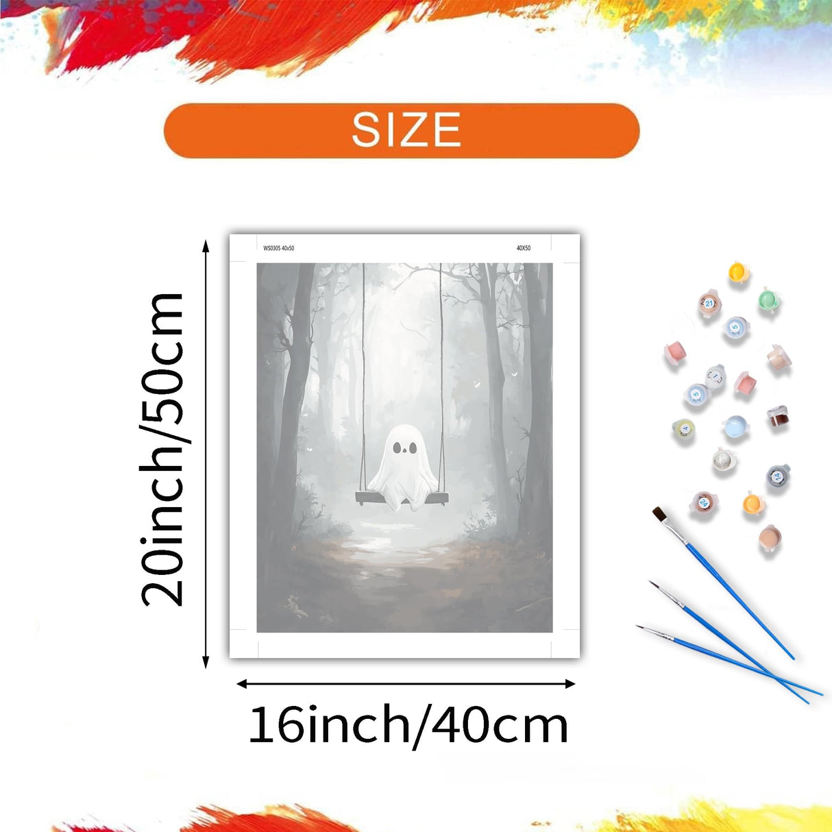 Dark Forest Paint by Number Kits for Aldults, Ghost on The Swing Oil Painting Acrylic Paints on Canvas, Funny Ghost Hand-Painted Gift for Study Bedroom Home Decor(16×20inches, No Frame) ARNLRDYA