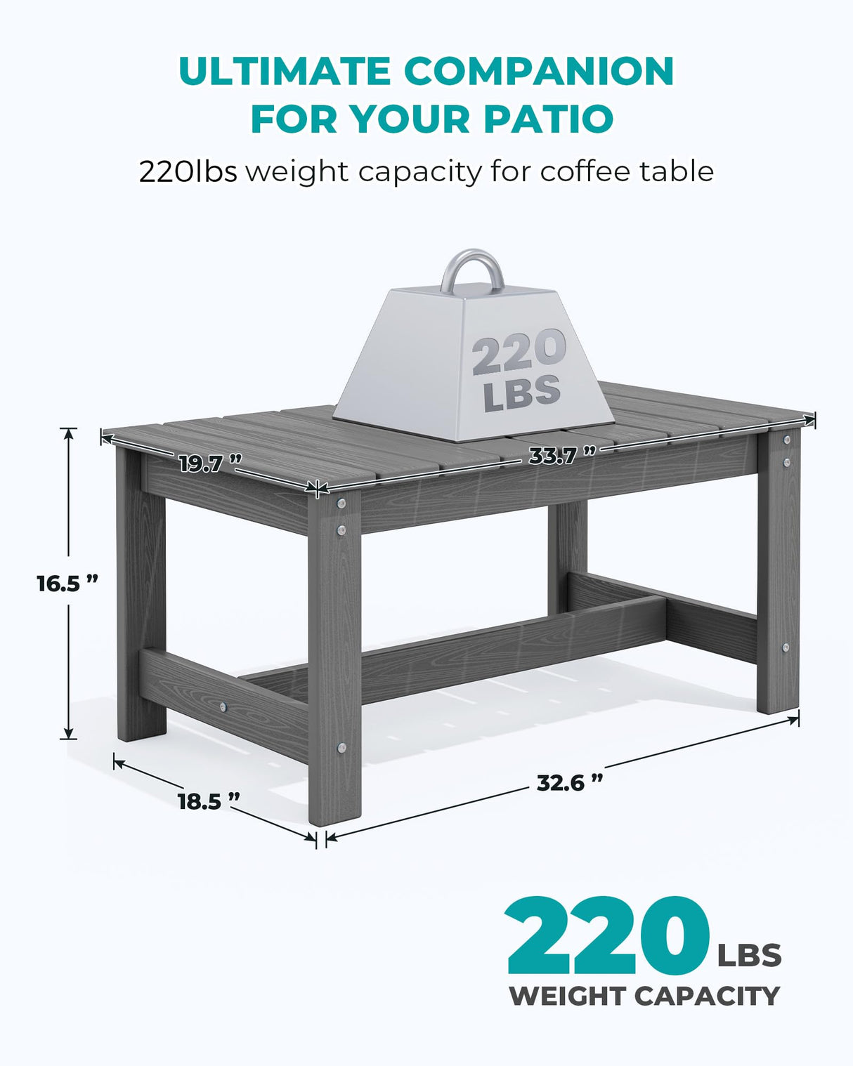 SERWALL Outdoor Coffee Table, HDPE Patio Coffee Table for Outside, Grey SERWALL