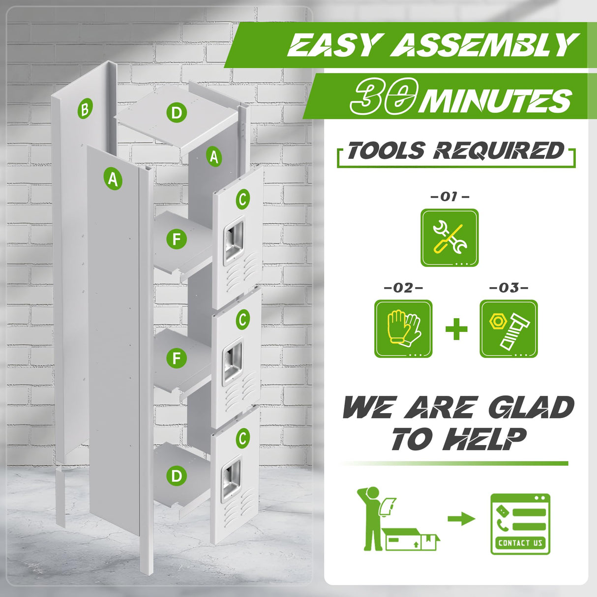 Pataku Metal Lockers for Employees, 3-Tier Storage Locker, Steel Locker Cabinet for School, Home, Gym, Office, Garage with Mirrors, Screwdriver, Gloves, Hooks, Unassembled (Grey,3-Tier) Pataku