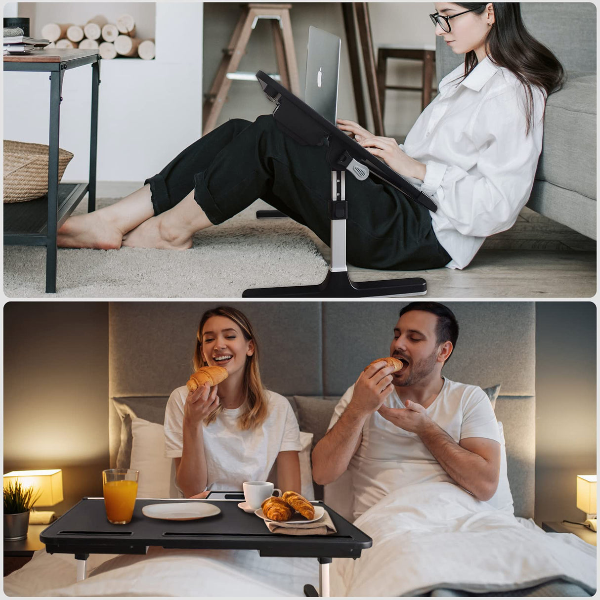 Laptop Desk for Bed, Lap Desks Trays with Double Storage Drawers, Adjustable Premium Leather Laptop Stand with Extra Drawstring Bag, Foldable Lap Table for Eating, Working, Writing and Drawing KLEAR