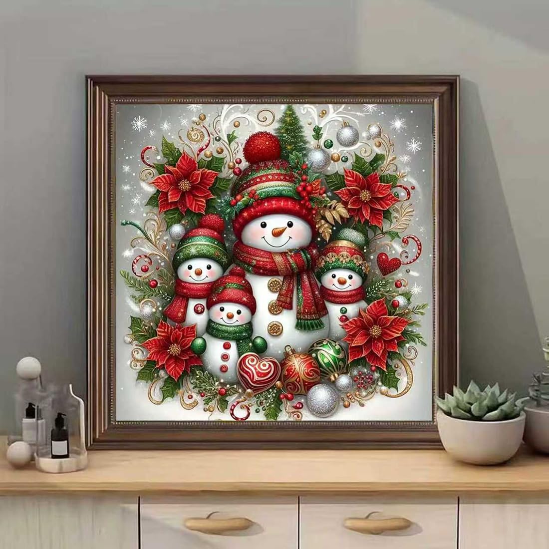 Christmas Winter Diamond Painting Kits For Adults,Snowman Family 5D Diamond Art Kits For Beginner,DIY Full Round Drill Diamond Arts and Crafts Gem Art Painting for Home Wall Decor 14 X 14inch SHICERNHJ