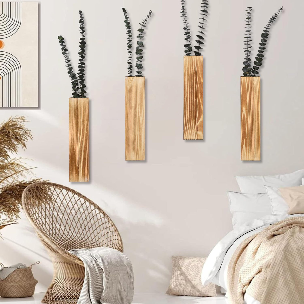 Sawoake Wood Wall Planters Modern Decor for Livingroom Bedroom Bathroom Contemporary Wooden Wall Planter Versatile Wood Home Decor for Dried Flowers and Faux Greenery Plants (4 Pack,Brown) Sawoake