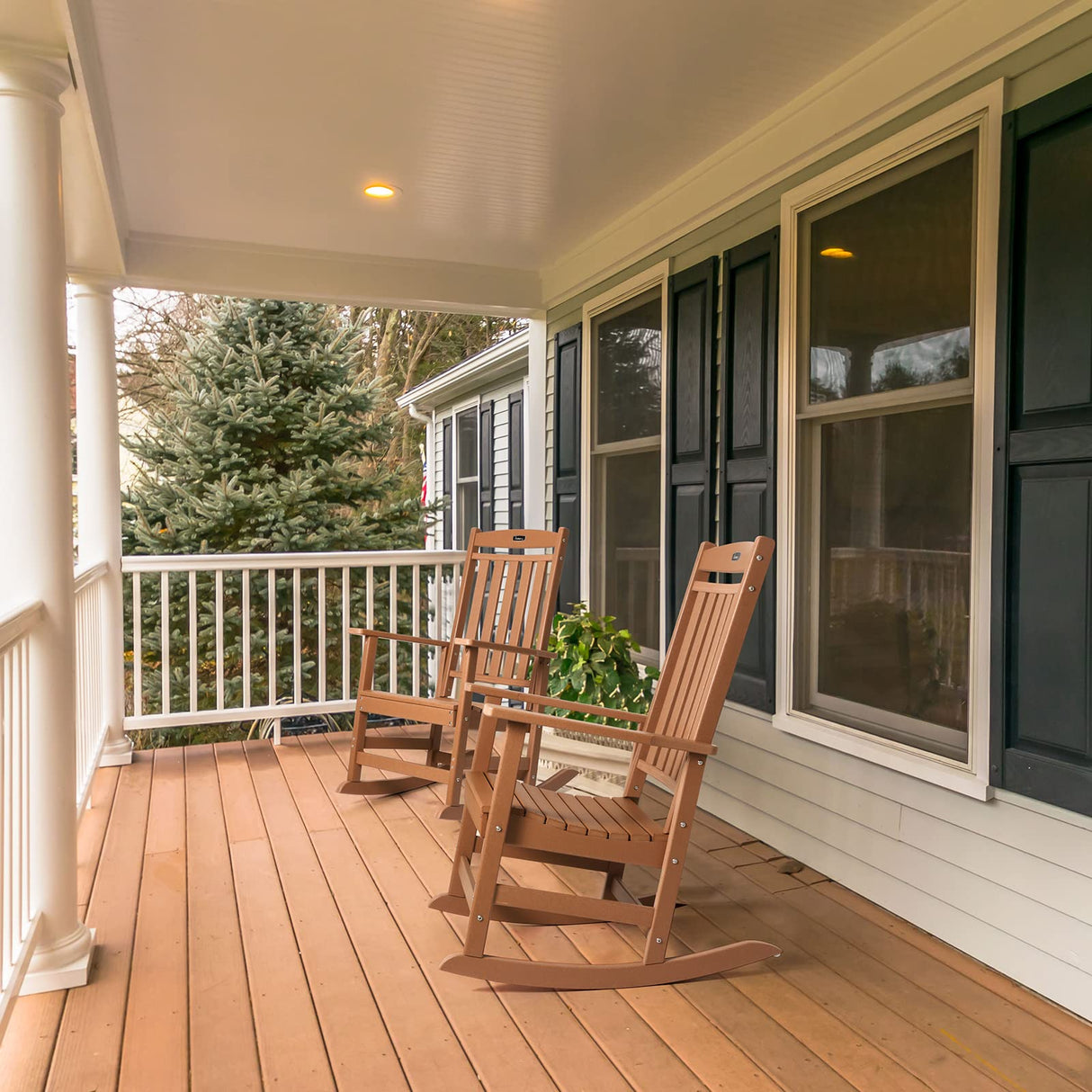 FUNBERRY Patio Rocking Chairs Set of 2,Poly Lumber Rocker,All Weather Rocking Chair Outdoor,High Back Porch Rocker,Cracker Barrel Rocking Chairs for Porch,360lbs FUNBERRY