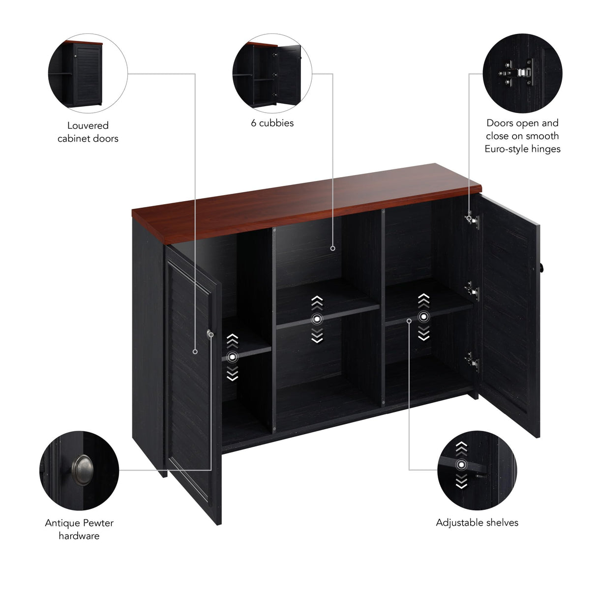 Bush Business Furniture Fairview Antique Black Accent Cabinet with Doors and Adjustable Shelves Bush Business Furniture