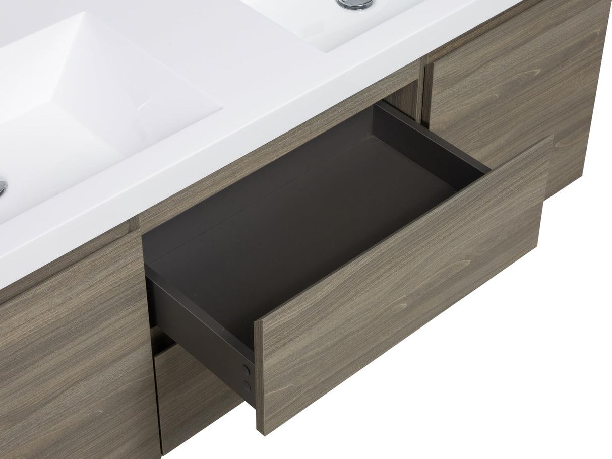 60 Inch Bathroom Vanity Double Sink, Modern Wall-Mounted Bathroom Storage Vanity Cabinet with Double Resin Top Basins and Soft Close Drawers, Ash Grey,60 Bathroom Vanity,Floating Vanity Bathroom Generic