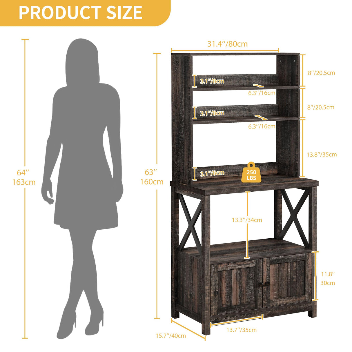 DWVO Black Bakers Rack with Power Outlet and Storage Door Cabinet 5-Tiers Kitchen Tall Microwave Stand Farmhouse Small Pantry Hutch Freestanding Thickened Counter Coffee Bar with Storage Shelves DWVO