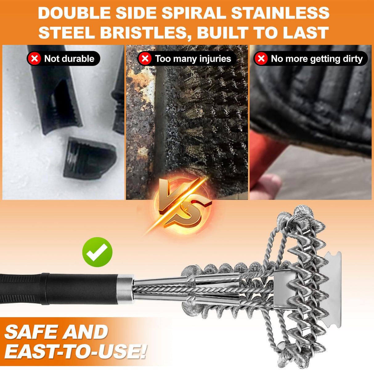 18" Bristle Free Grill Brush Barbecue Triple Scrubbers Cleaning Brush for Gas or Charcoal Grills,Compatible with Stainless Steel/Cast Iron/Porcelain Grill Grates BLACKSMITH FAMILY