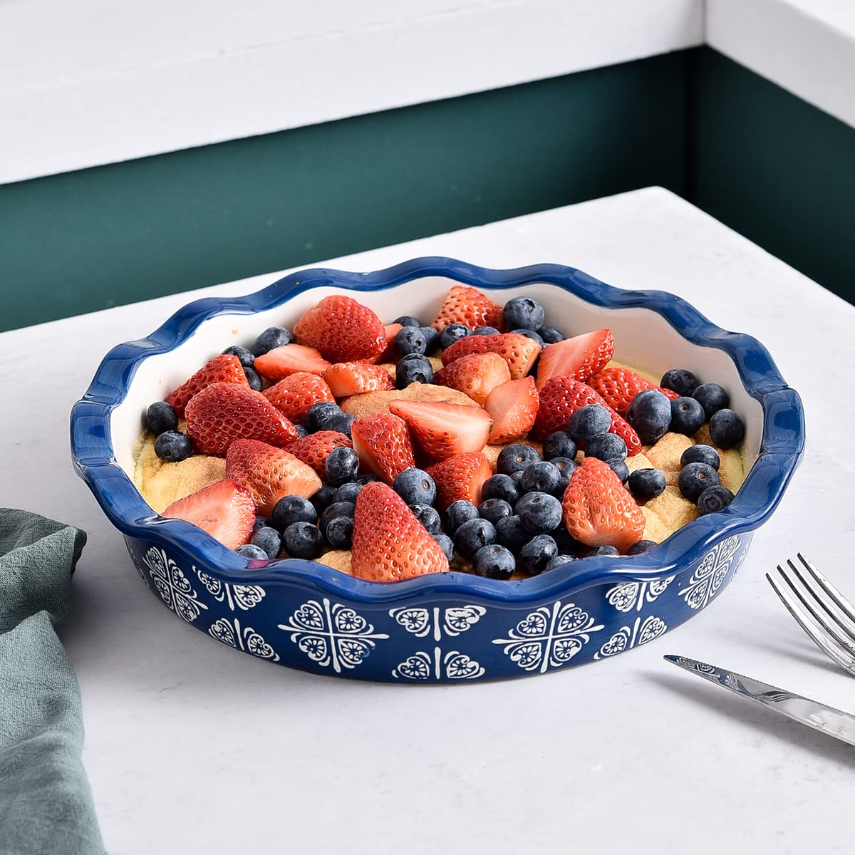 Wisenvoy Pie Pan Ceramic Pie Dish Blue Pie Plate Porcelain Deep Dish Pie Pan Non-Stick Pie Pans Wisenvoy