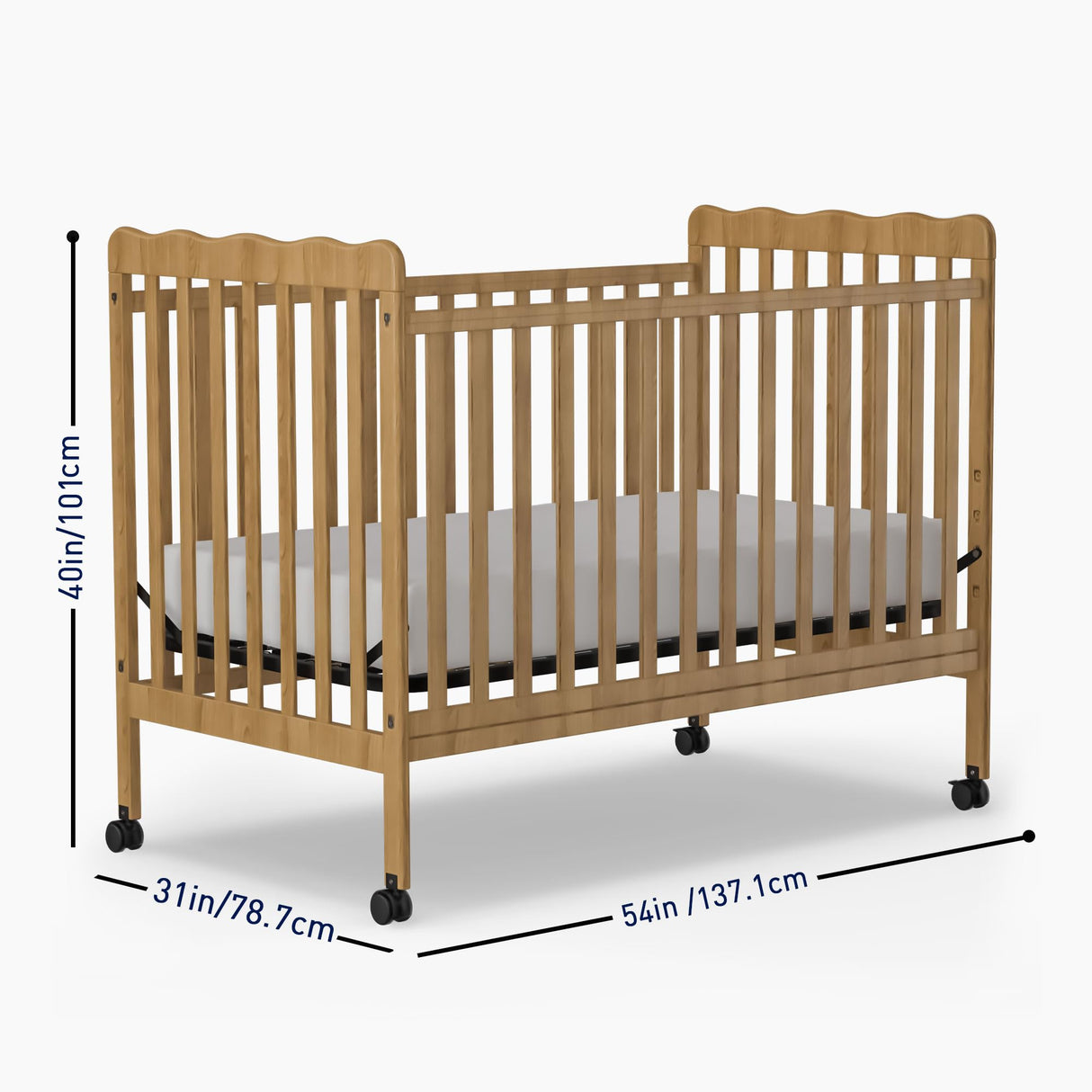 Saylike Baby Crib, 3-in-1 Convertible Crib Wood Full Size Toddler Bed with Locking Wheels for Nursery Furniture, Non-Toxic Finish (Natural) Saylike