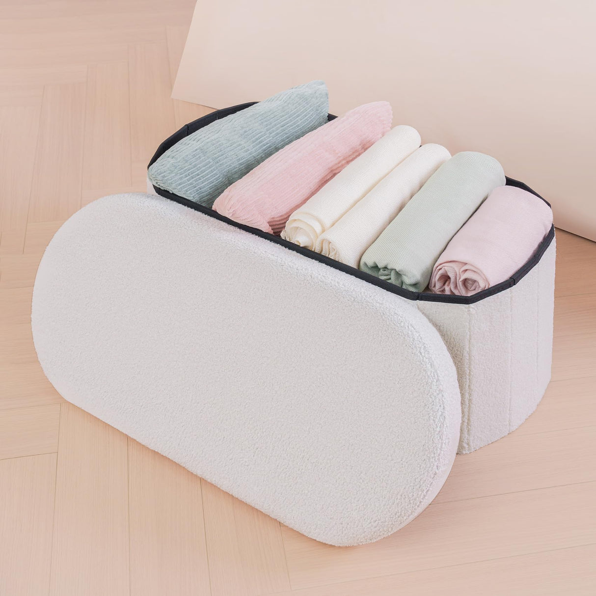 B FSOBEIIALEO Ottoman with Storage for Living Room, Sherpa Folding Storage Ottoman Foot Rest, 30 Inches Collapsible Bedroom Bench White B FSOBEIIALEO