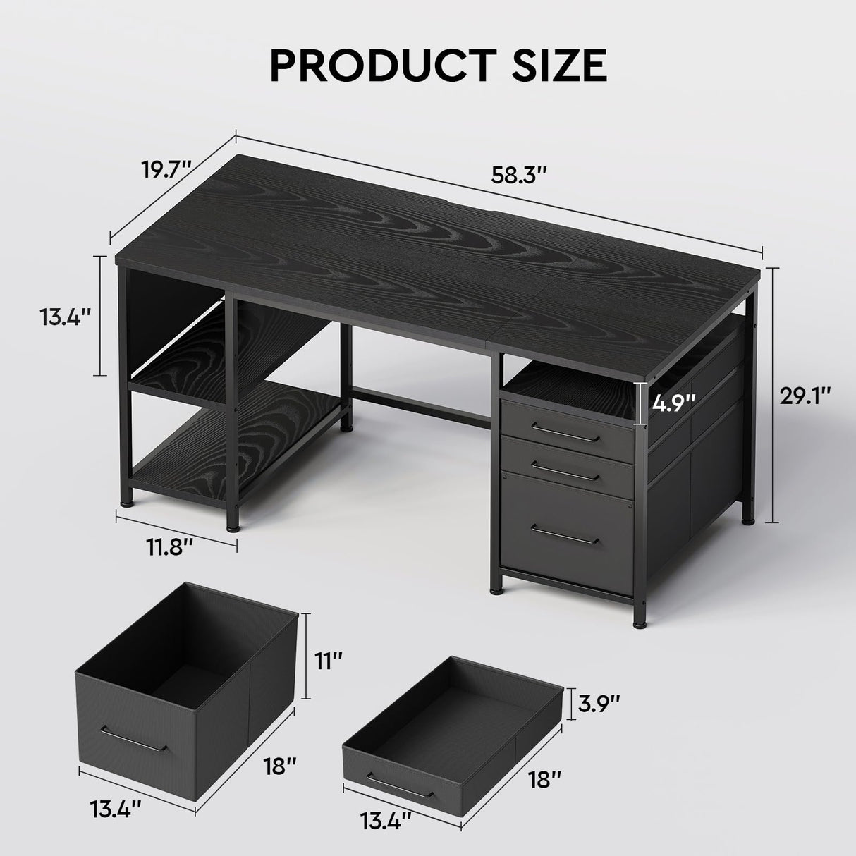 Maihail Maihail Home Office Desk with Drawers Adjustable Shelves, 59 inch Writing Desk with File Cabinet, Large Computer Desk with Storage, Vintage, Black Maihail