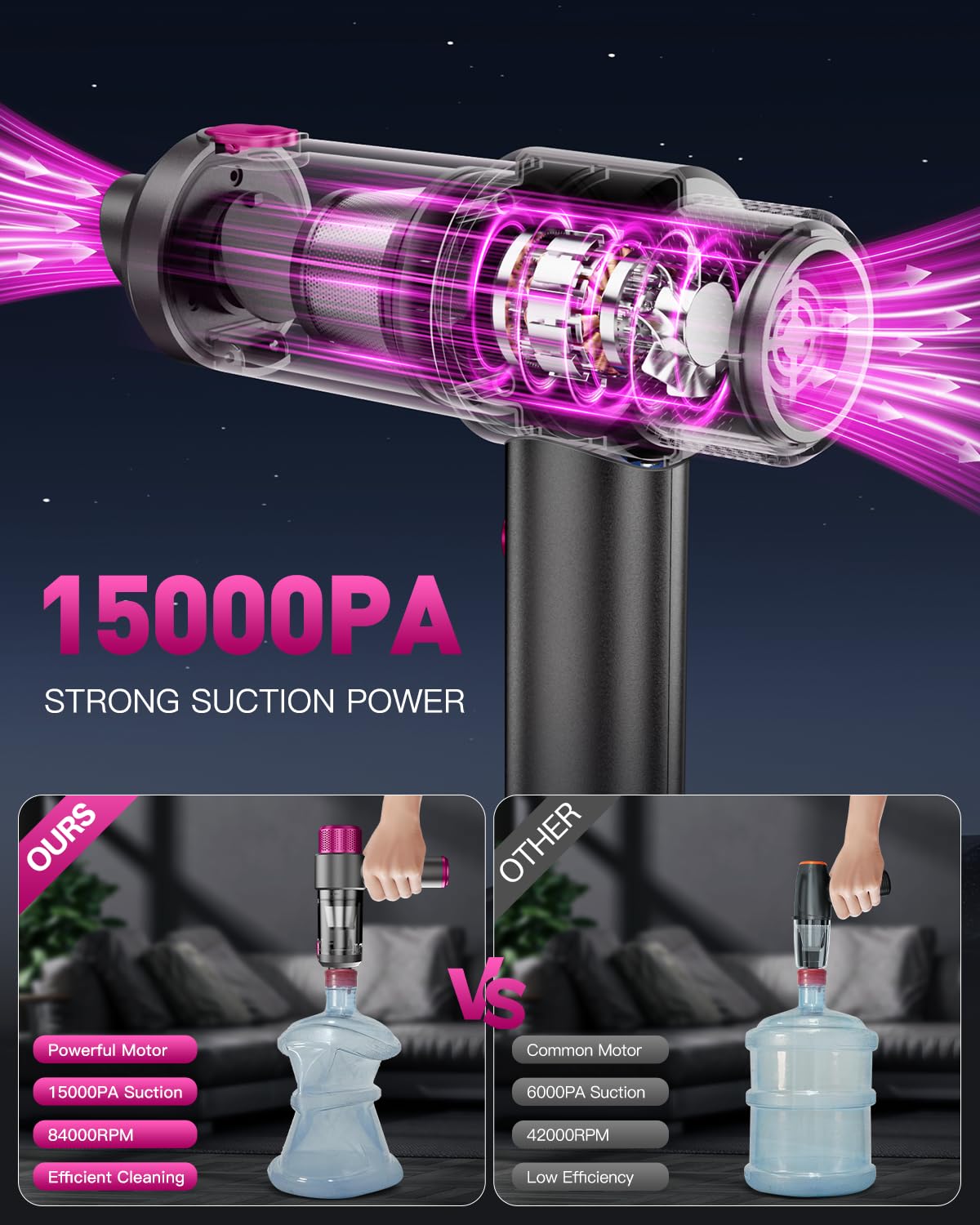 EYYA Handheld Car Vacuum Cleaner Cordless, 15000PA High Power Car Vacuum Cleaner & Air Duster, 4-in-1 Portable Mini Car Vacuum Cleaner with LED Light, Hand Held Vacuum Cleaner for Car Home Office EYYA