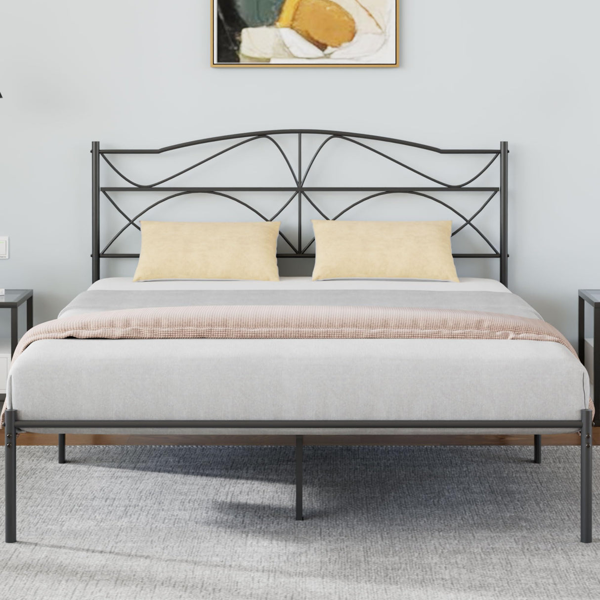 VECELO Full Size Metal Platform Bed Frame with Headboard and Footboard,Sturdy Slats Support Mattress Foundation, No Box Spring Needed,Dark Black VECELO