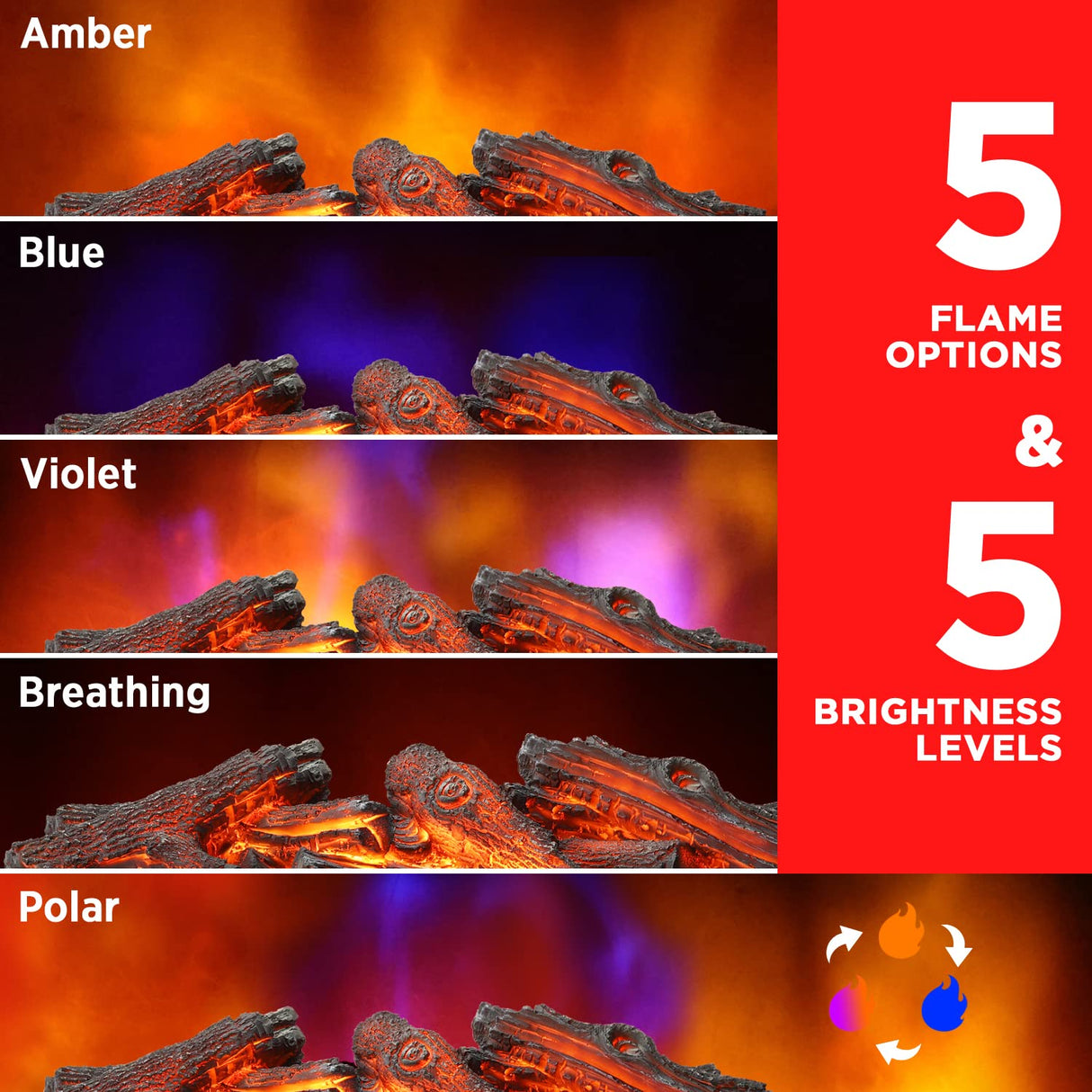 TURBRO Eternal Flame 26-Inch Infrared Quartz Electric Fireplace Log Heater, Realistic Lemonwood Logs, Adjustable Flame Colors, Remote Control, Thermostat, Timer, EF26-LG, 1500W TURBRO