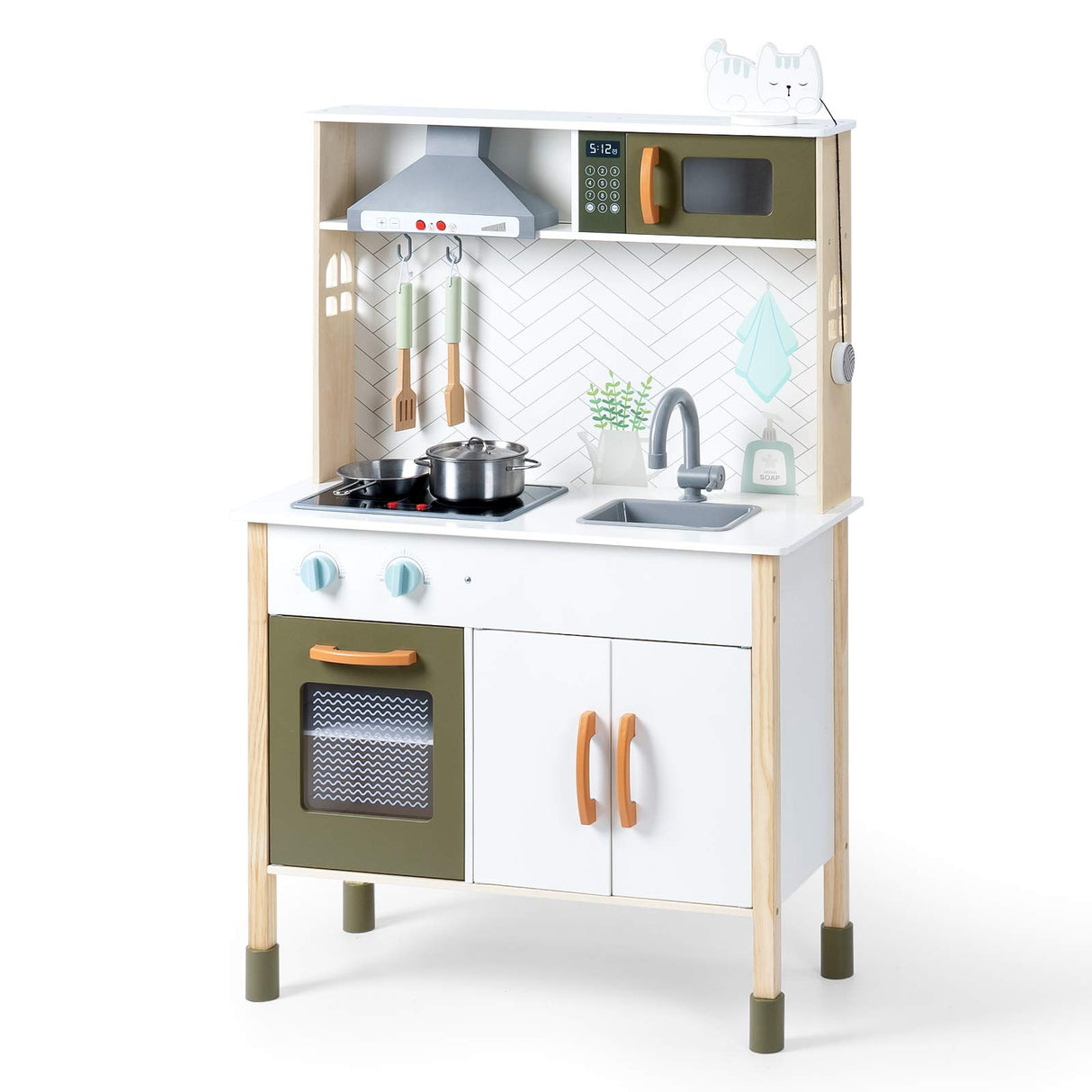 ROBUD Wooden Play Kitchen Set for Kids Toddlers, Pretend Toys Kitchen Gift for Girls Boys 27.6 x 11.6 x 40.6 inches ROBUD