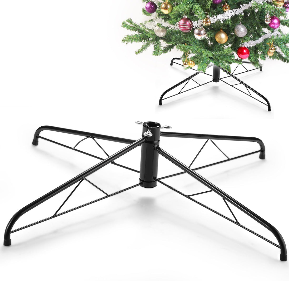 Roowest Christmas Tree Stand Replacement Artificial Xmas Tree Base Folding Rotating Metal Tree Stand Holder for Christmas Tree(32 Inch,Green) Roowest