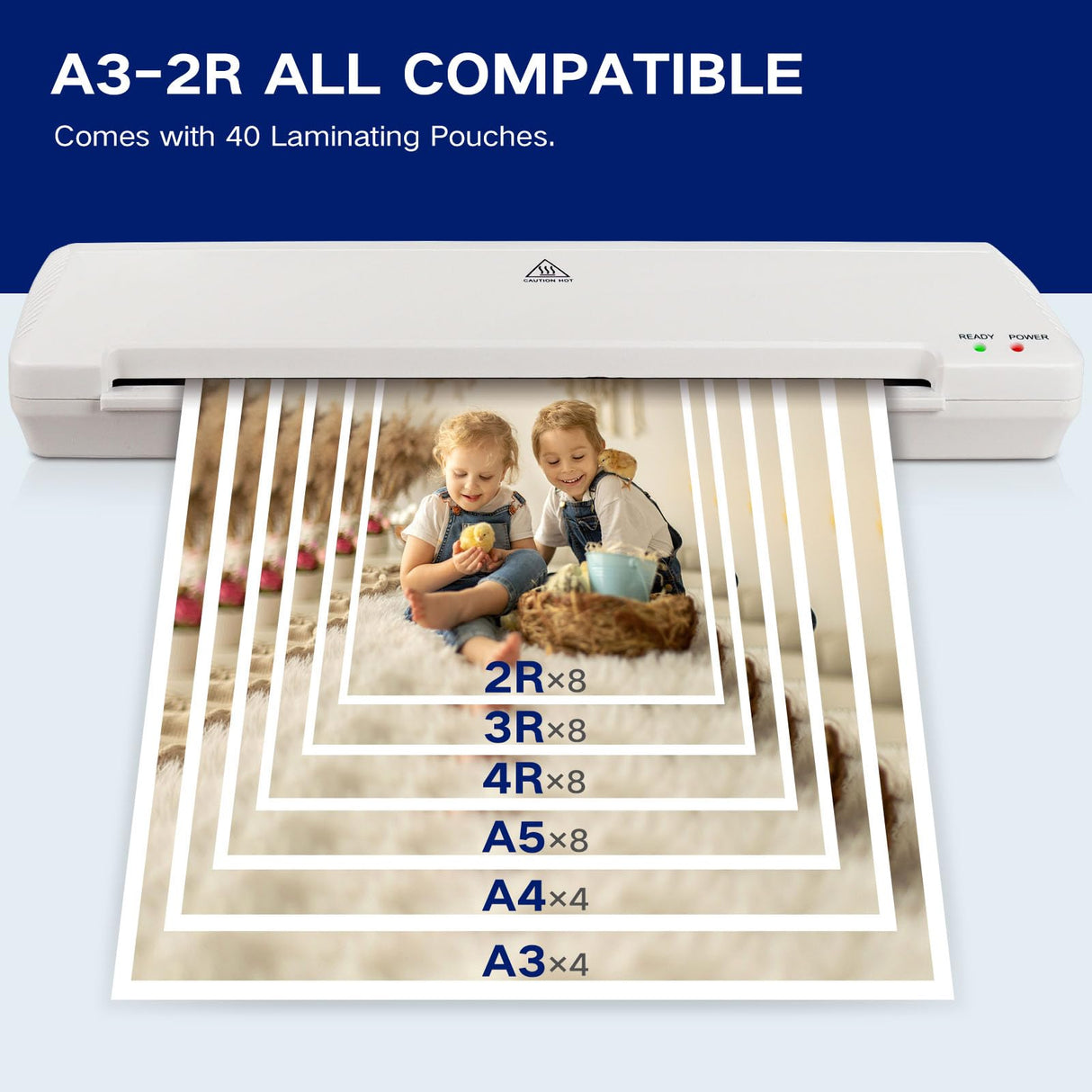 Laminator 13 Inch A3 Laminator Machine, 7 in 1 Desktop Thermal Laminator Never Jam with 40 Laminating Pouches, Paper Trimmer and Corner Rounder, Fast Warm-Up Home Office School Use, White Zyerch