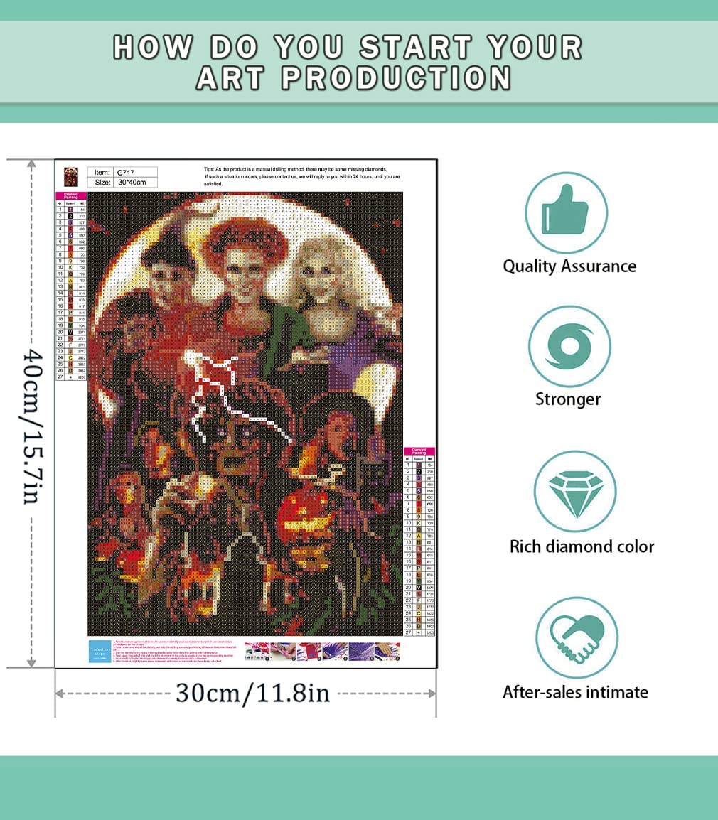 Diamond Painting Kits for Adults,Diamond Art Halloween HD Canvas DIY 5D Full Drill Round Crystal Rhinestone Gem Arts Dots Diamonds Craft Paint for New Home Wall Decor - Season of The Witch 12 x 16 in Clendo