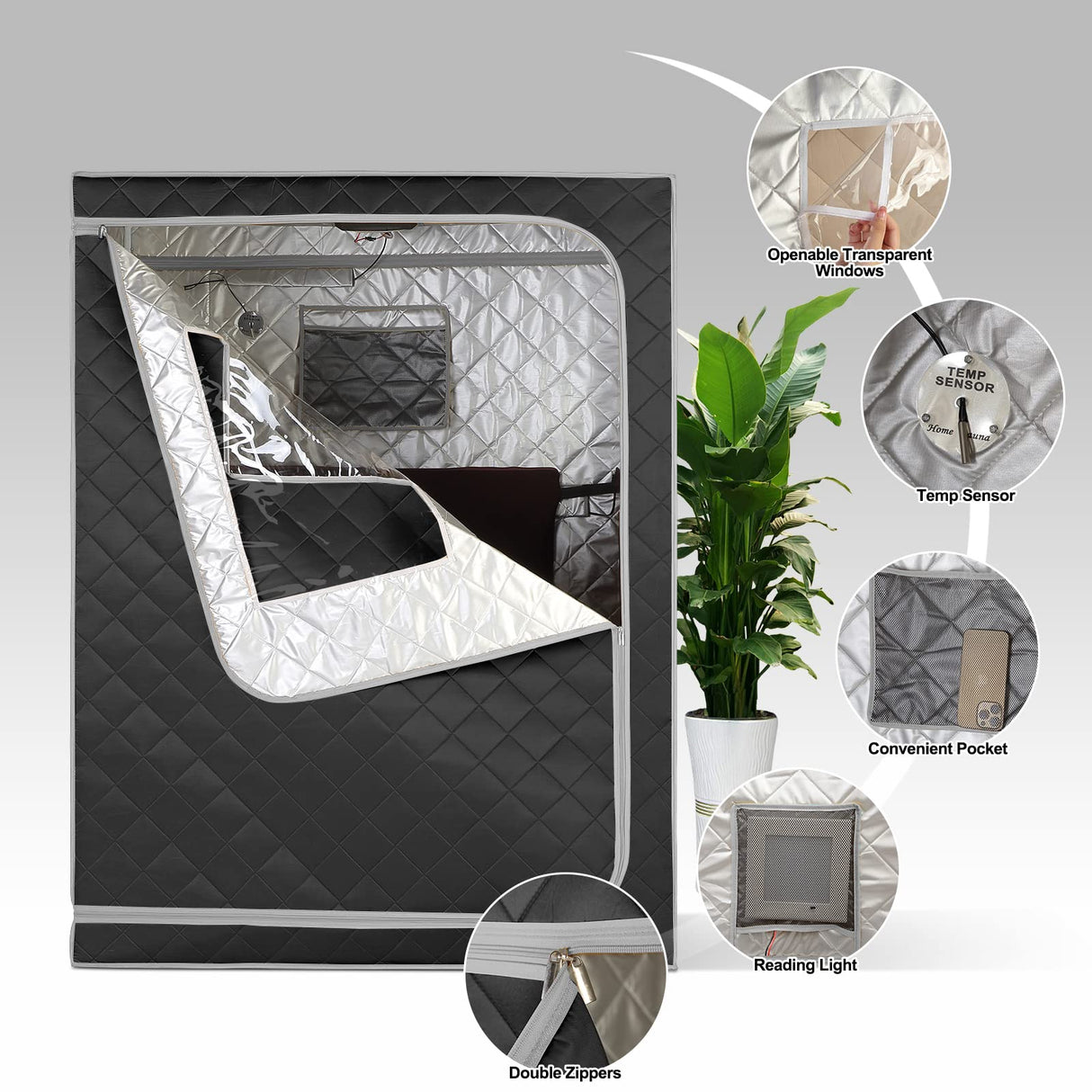 Smartmak Full Size Far Infrared Sauna, Two Person Home SPA with Time & Temperature Remote, Chairs, Light, 1 or 2 Person Privacy Indoor Saunas for Relaxation Detox,Greyborder Smartmak