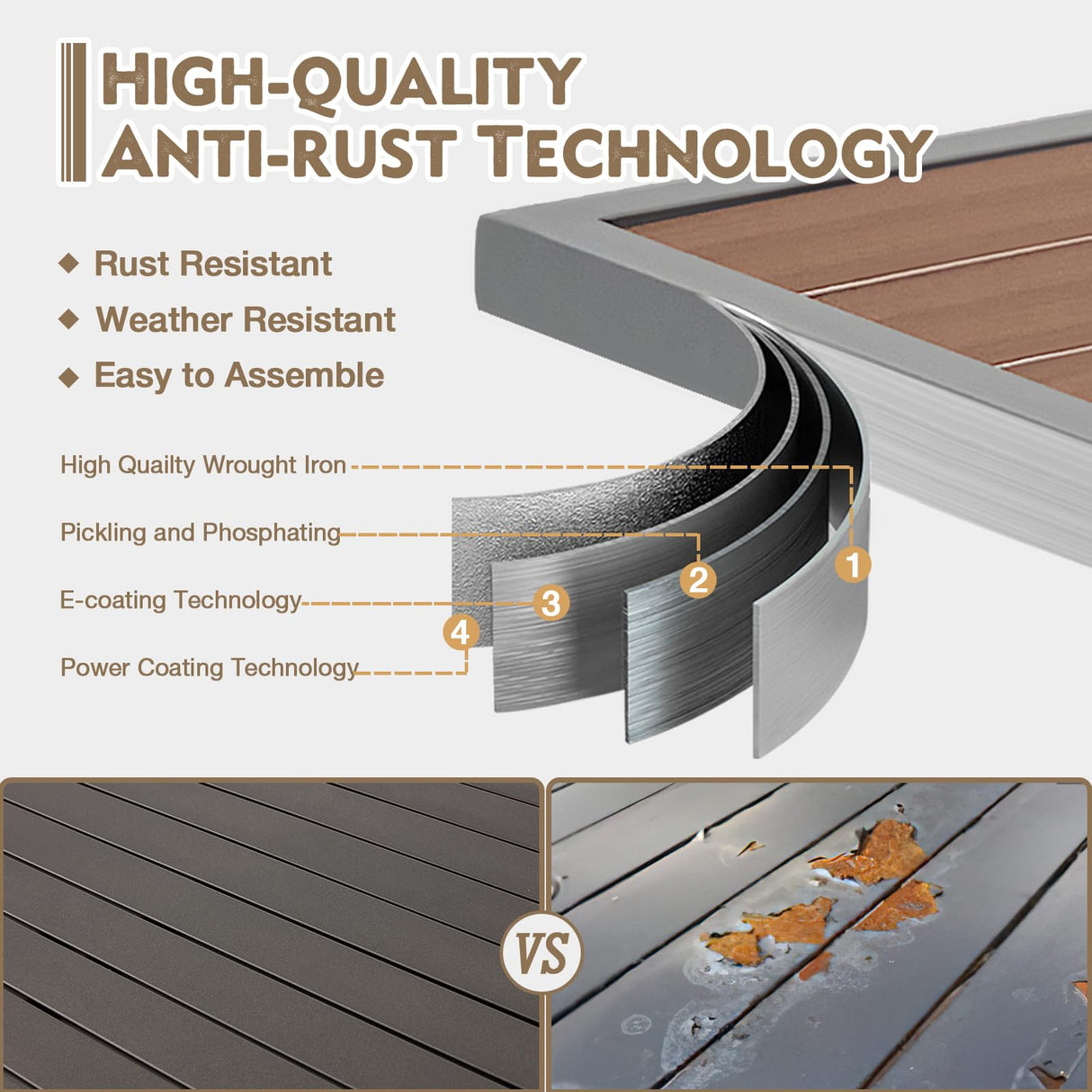 EROMMY 7-Piece Outdoor Dining Set, 6 Swivel Wicker Chairs with Thick Cushions & Wood-Like Dining Table with Umbrella Hole, Patio Furniture Set for Porch, Garden, Backyard, Poolside, Deck, Grey EROMMY