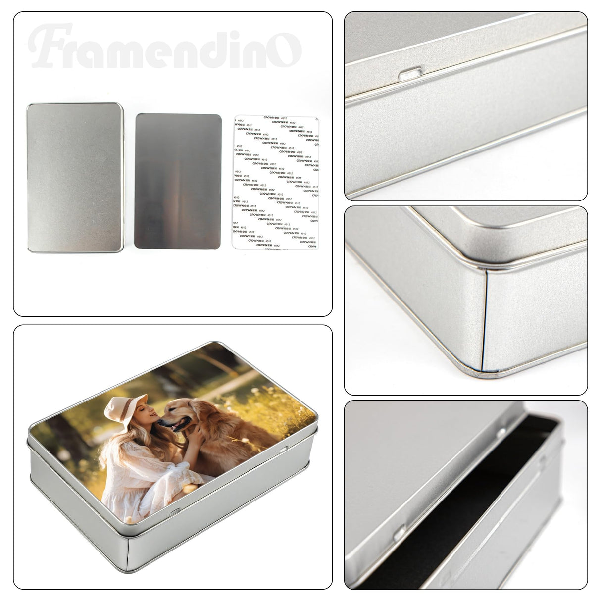 Framendino, Sublimation Candy Tin Box Storage Blank Box with Lid Metal Trinket Tins Container Rectangle Framendino