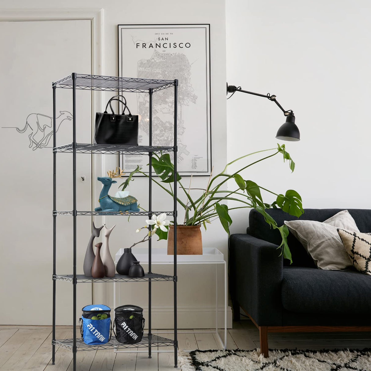 NChanmar 5-Tier Wire Shelving Unit Storage Shelves 61"x24"x14" Metal Heavy Duty Wire Rack Shelving NSF for Home Kitchen Bathroom Garage(Black) NChanmar