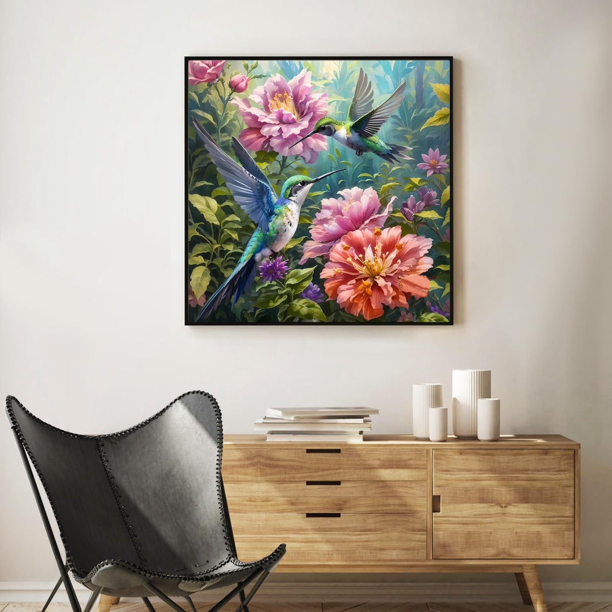 Paint by Numbers Kit for Adults Beginner Hummingbird, Flower Adult Paint by Number Kits on Canvas, Bird DIY Acrylic Oil Painting by Numbers for Adults, Perfect for Home Wall Decor 16X16 Inch Okarina