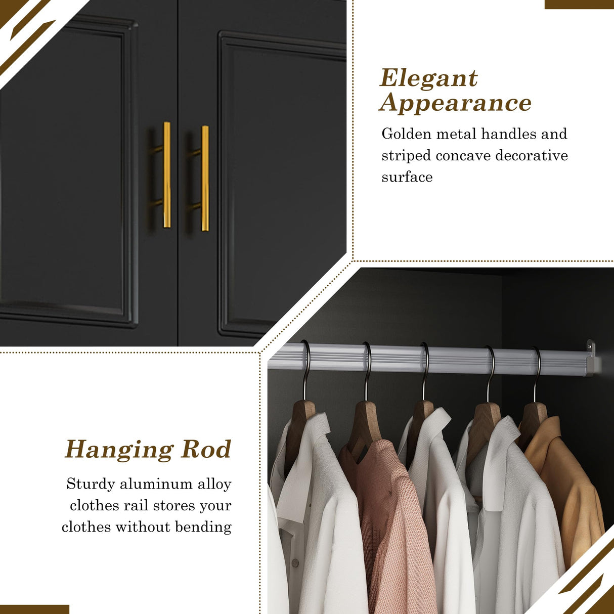 Hlivelood Large Armoire Wardrobe Closet Cabinet with Drawers and LED Lights, Multi-Tier Shelves, Hanging Rod, Large Capacity Storage 4 Door Wardrobe Armoire with Top Cabinet for Bedroom, Black Hlivelood