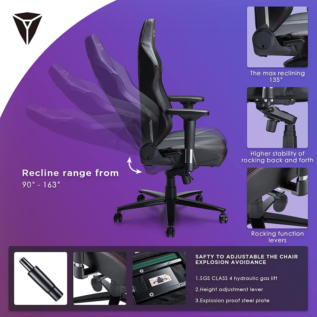 Noblerocker Gaming Chair Ergonomic PC Game Chair- Lumbar Support Headrest 4D Armrests Computer Chair, Big and Tall Comfortable Large Noblerocker